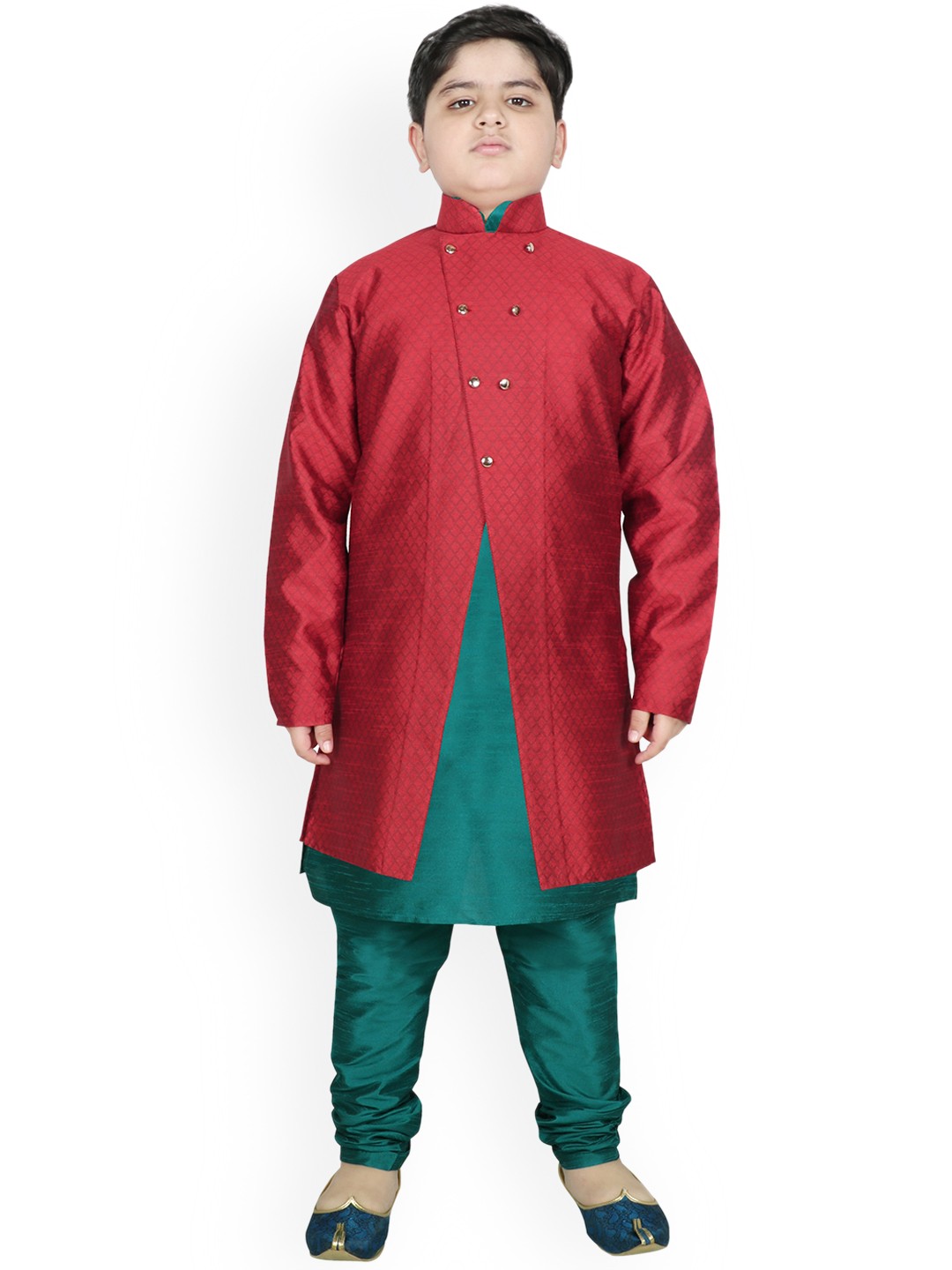 

SG YUVRAJ Boys Maroon Raw Silk Kurta with Pyjamas