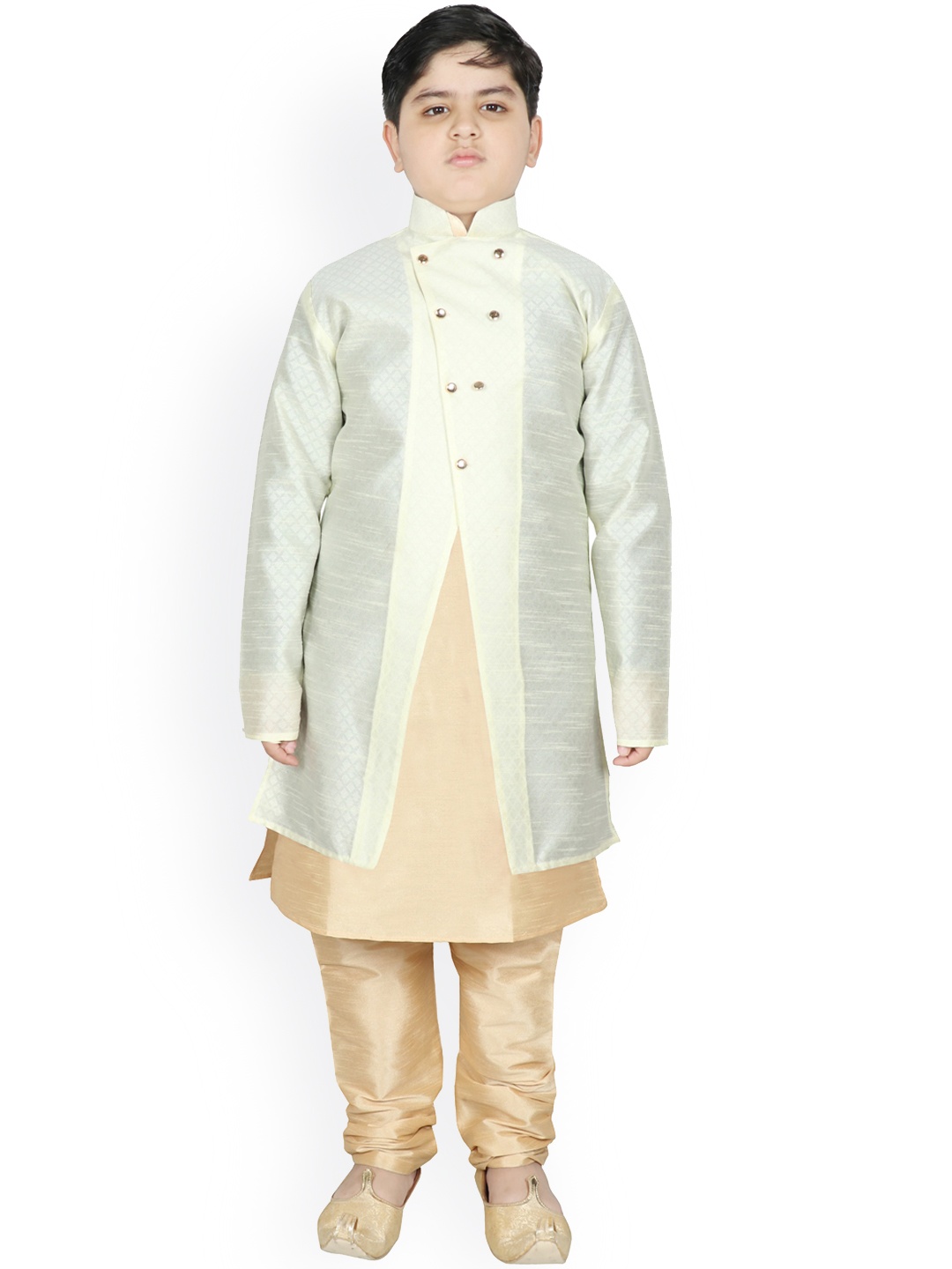 

SG YUVRAJ Boys Cream-Coloured Raw Silk Kurta with Pyjamas