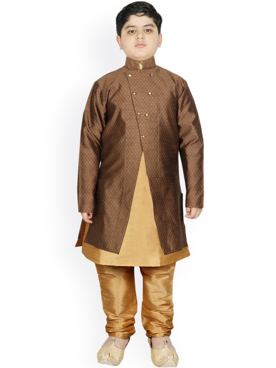 

SG YUVRAJ Boys Brown Raw Silk Kurta Pyjama with Jacket