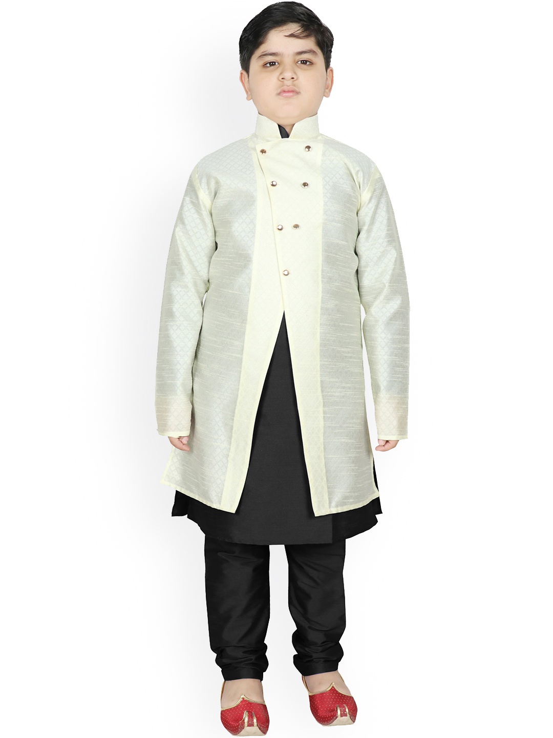 

SG YUVRAJ Boys Cream-Coloured Raw Silk Kurta with Pyjamas