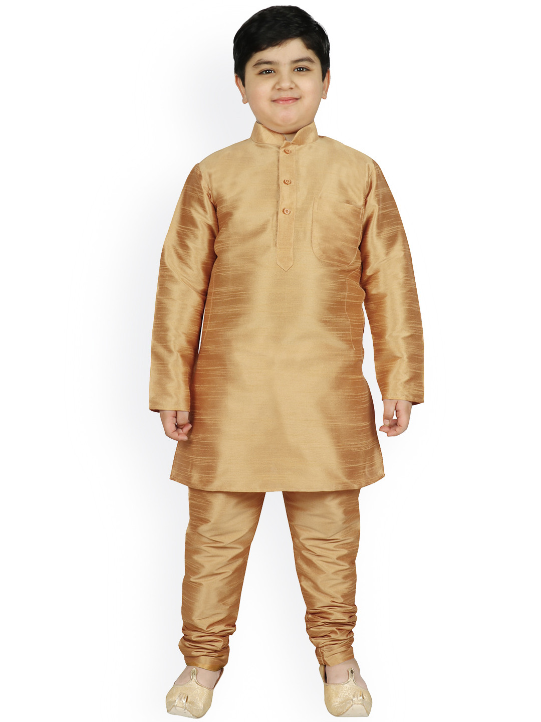 

SG YUVRAJ Boys Navy Blue & Gold-Toned Raw Silk Kurta with Churidar