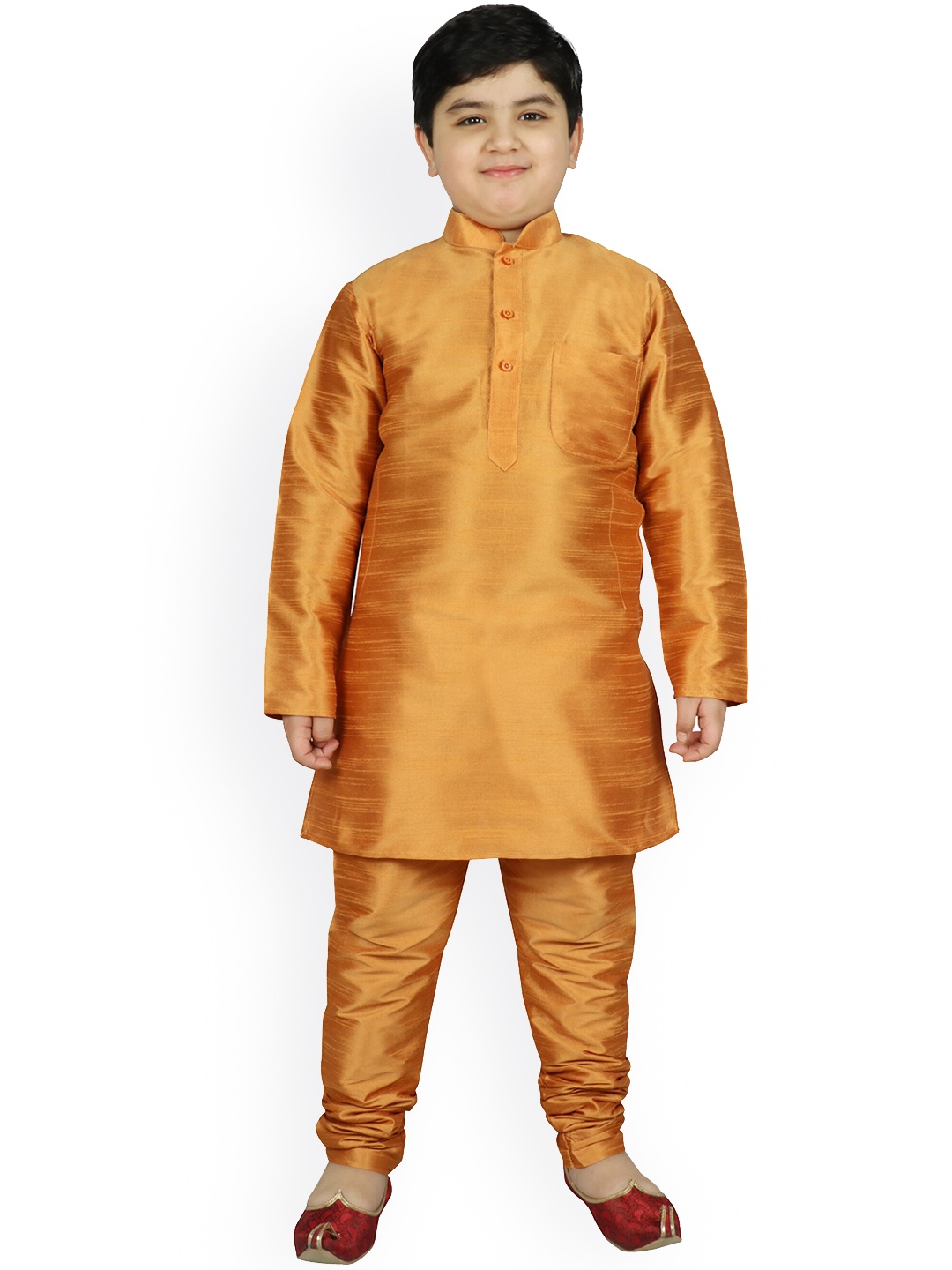

SG YUVRAJ Boys Gold-Toned Raw Silk Kurta with Pyjamas & Jacket