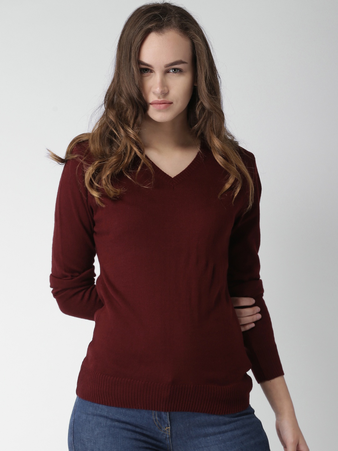 

Mast & Harbour Women Burgundy Solid Pullover