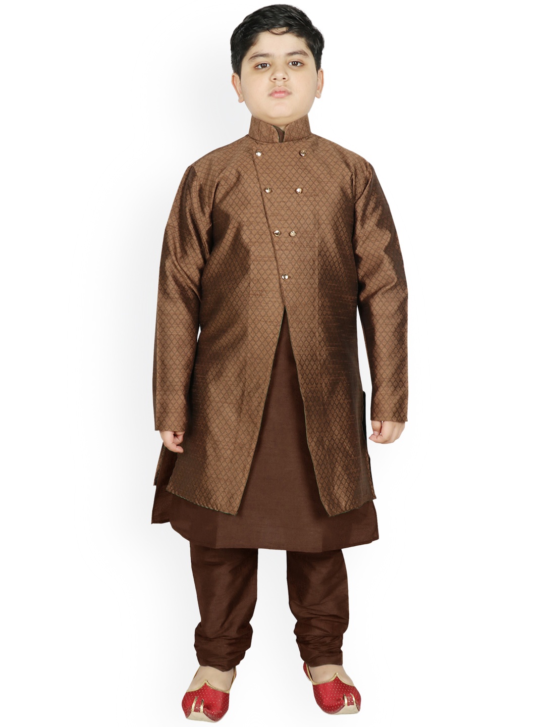 

SG YUVRAJ Boys Brown Raw Silk Kurta with Churidar