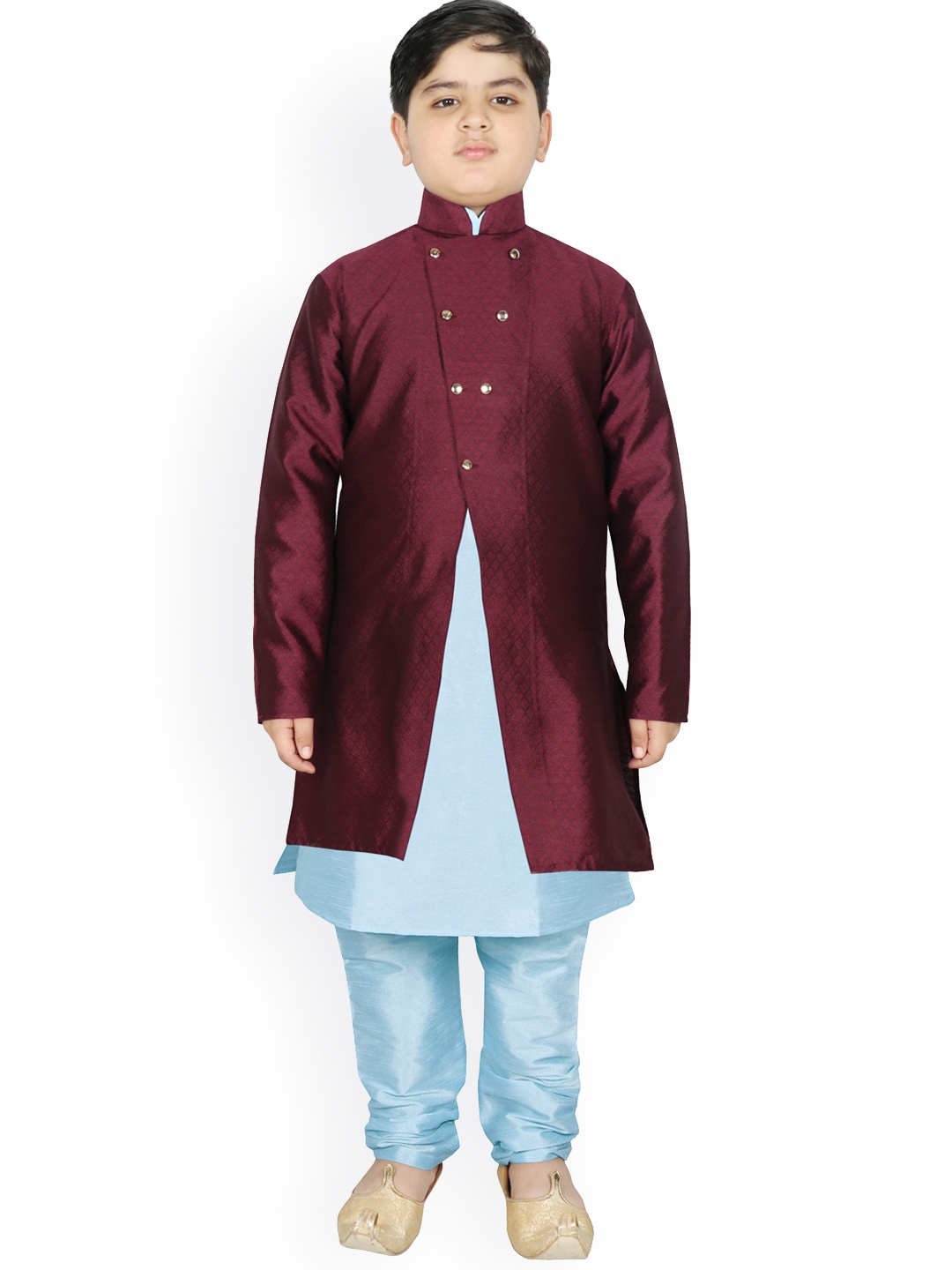 

SG YUVRAJ Boys Blue Raw Silk Kurta with Pyjamas & Jacket