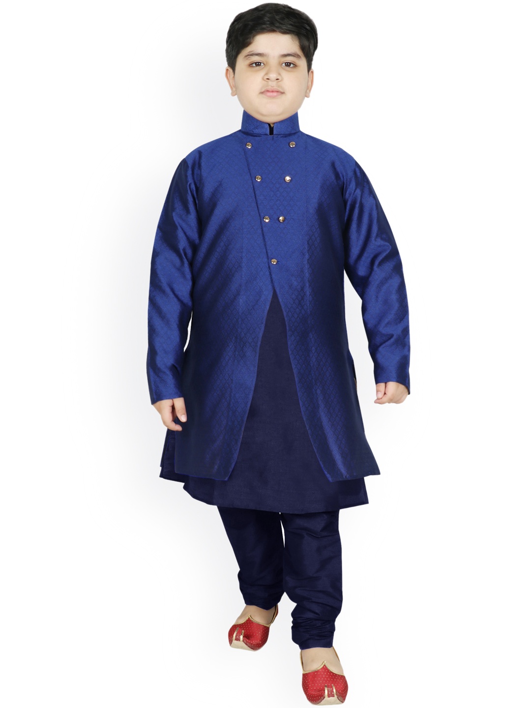 

SG YUVRAJ Boys Blue Raw Silk Kurta Pyjama with Jacket