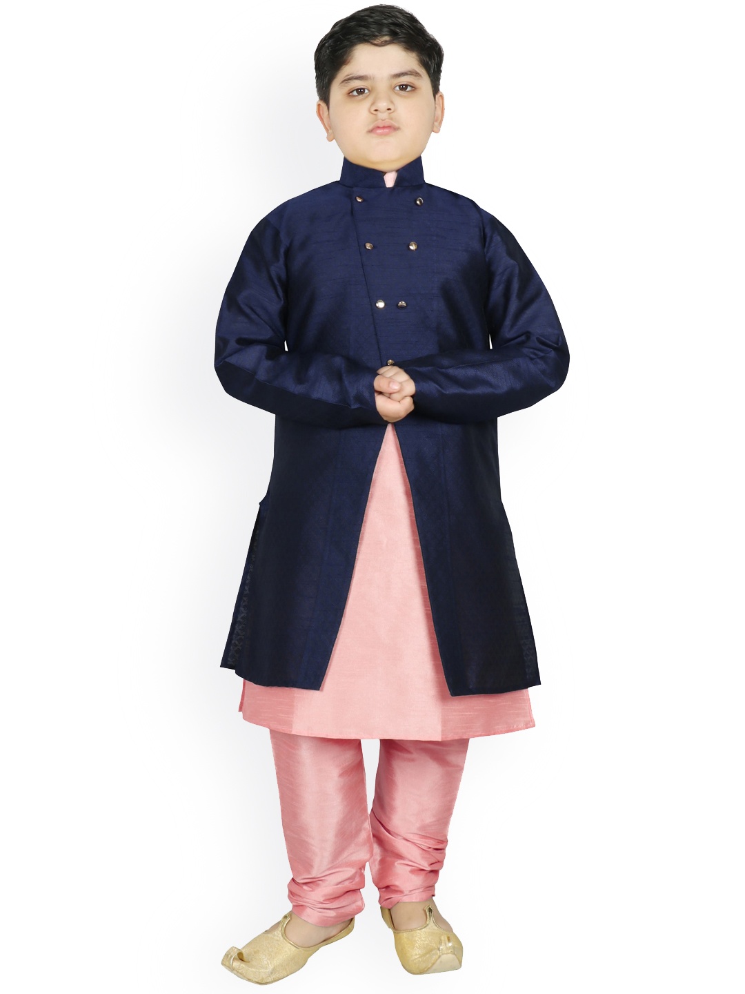 

SG YUVRAJ Boys Pink Raw Silk Kurta with Pyjamas & Jacket
