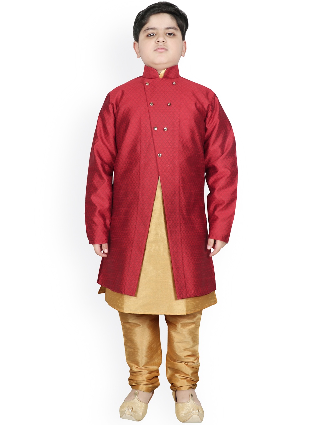 

SG YUVRAJ Boys Maroon Raw Silk Kurta with Pyjamas & Jacket