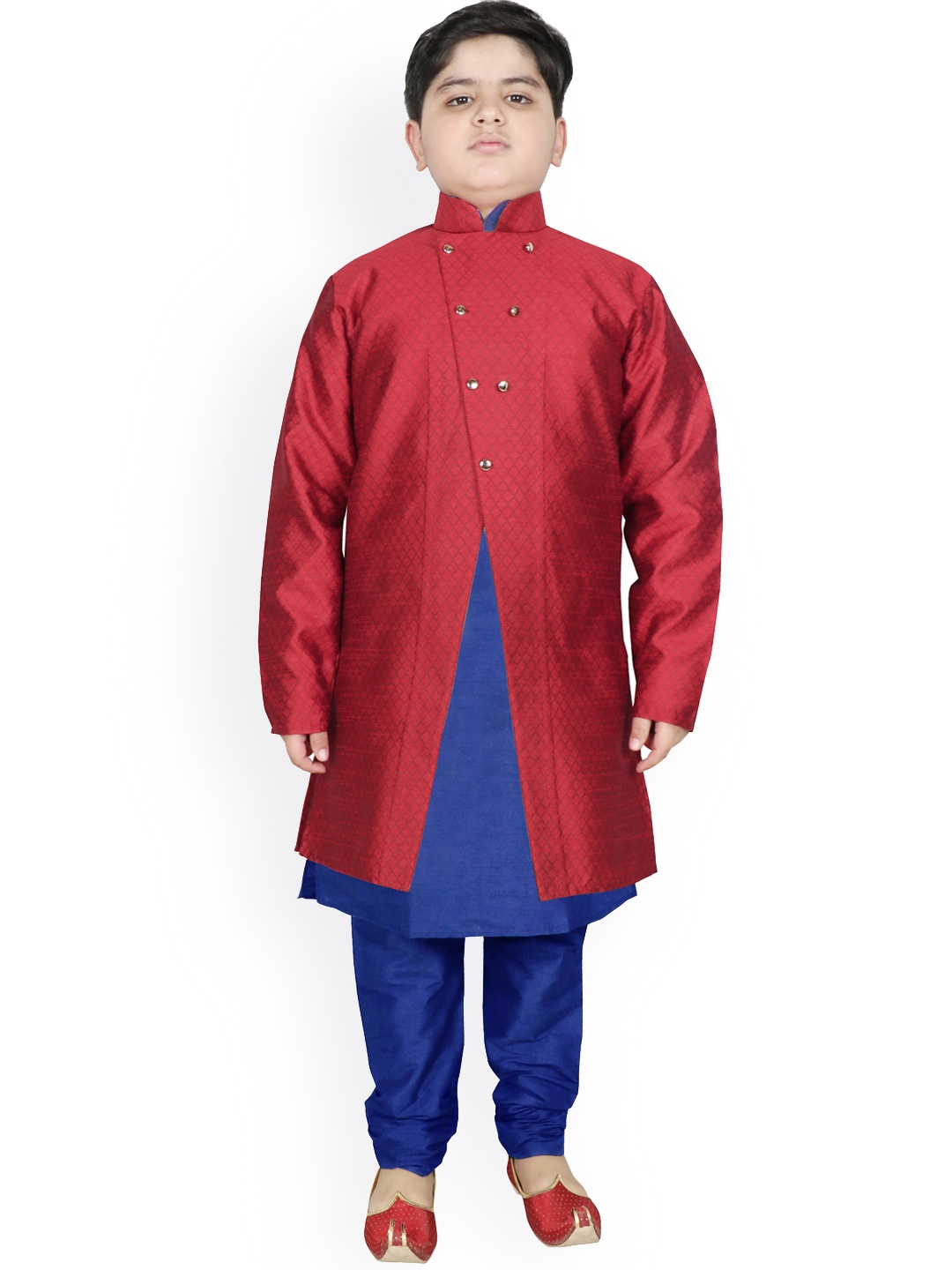 

SG YUVRAJ Boys Maroon Raw Silk Kurta with Pyjamas