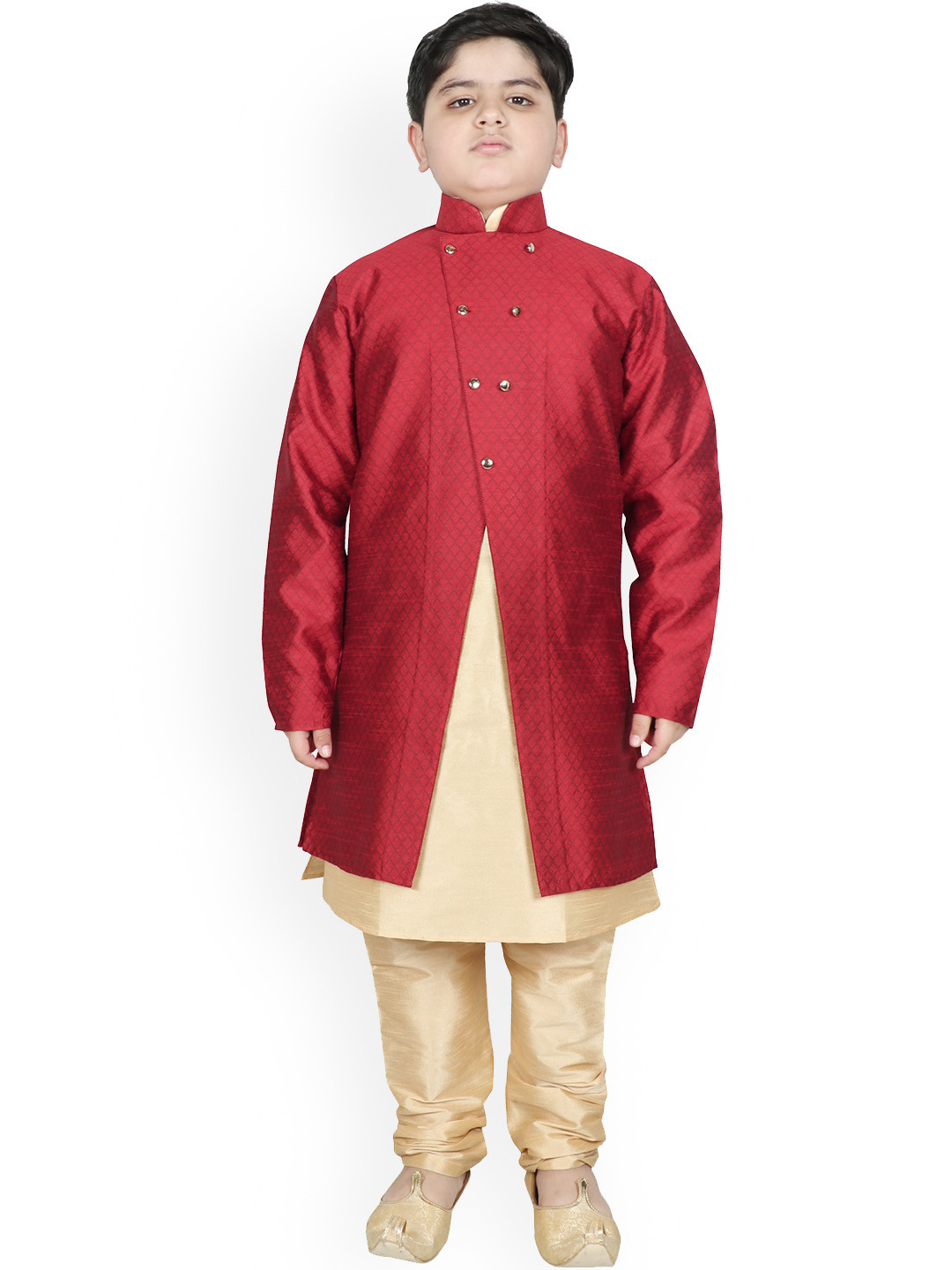 

SG YUVRAJ Boys Maroon Raw Silk Kurta with Pyjamas