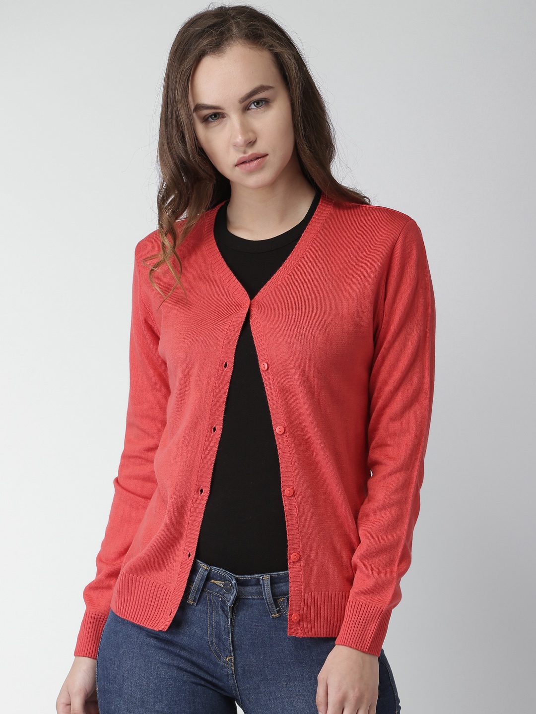 

Mast & Harbour Women Coral Solid Cardigan