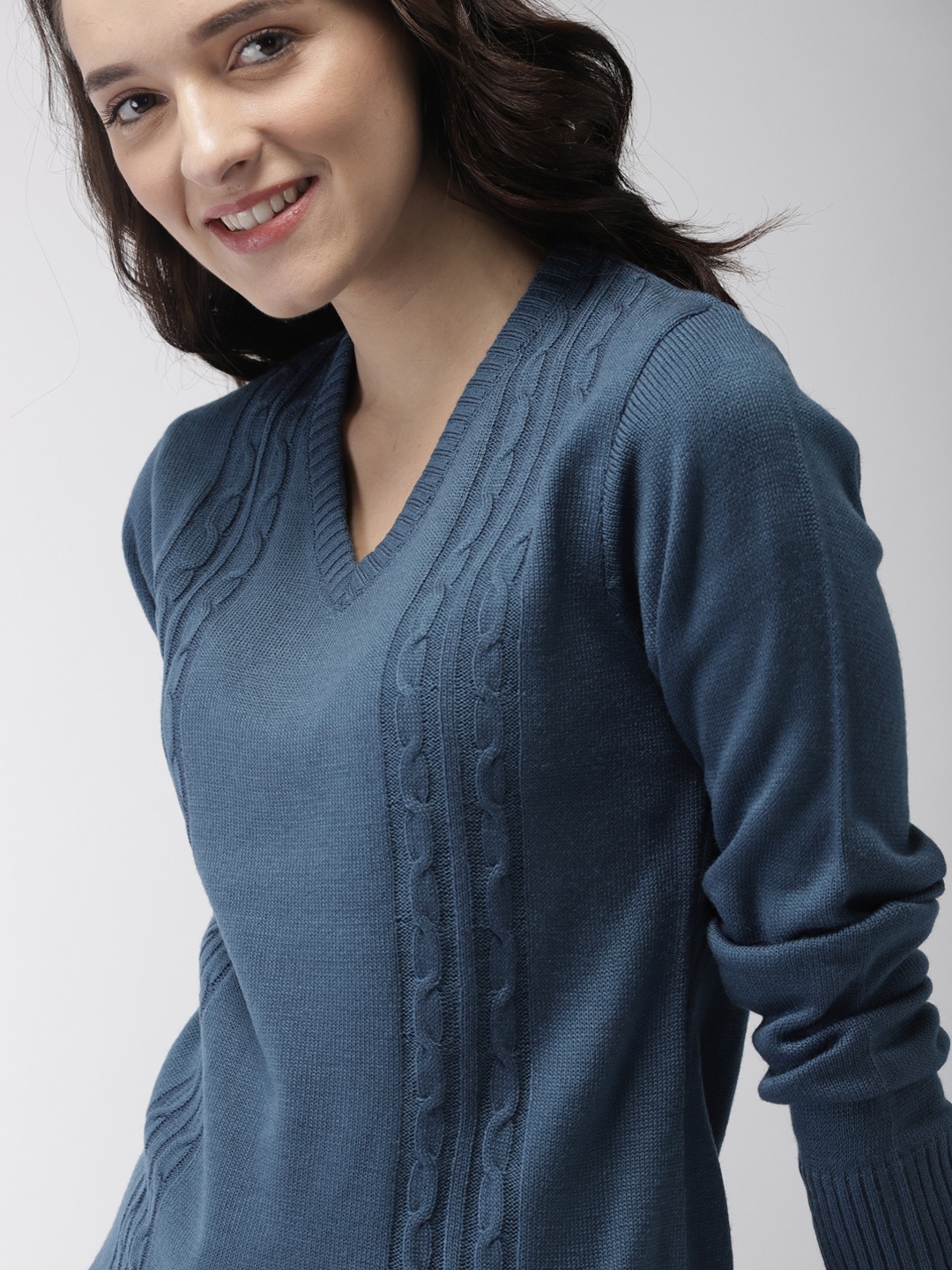 

Mast & Harbour Women Blue Self Design Pullover