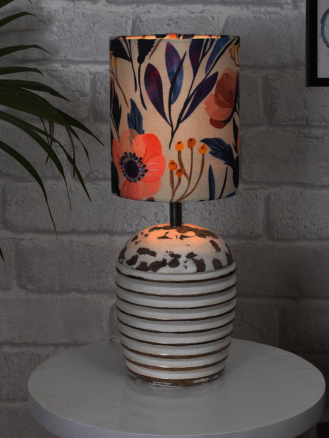 

Homesake Multicolored Printed Ribbed Basket Wooden Table Lamp with Shade, Multi