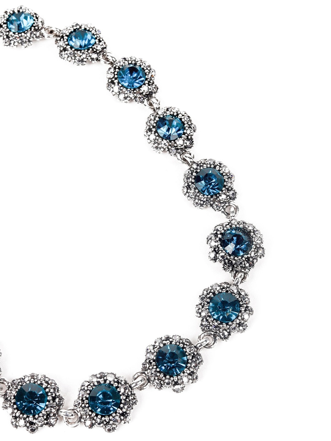 

ODETTE Silver-Toned Blue & White Stone-Studded Jewellery Set