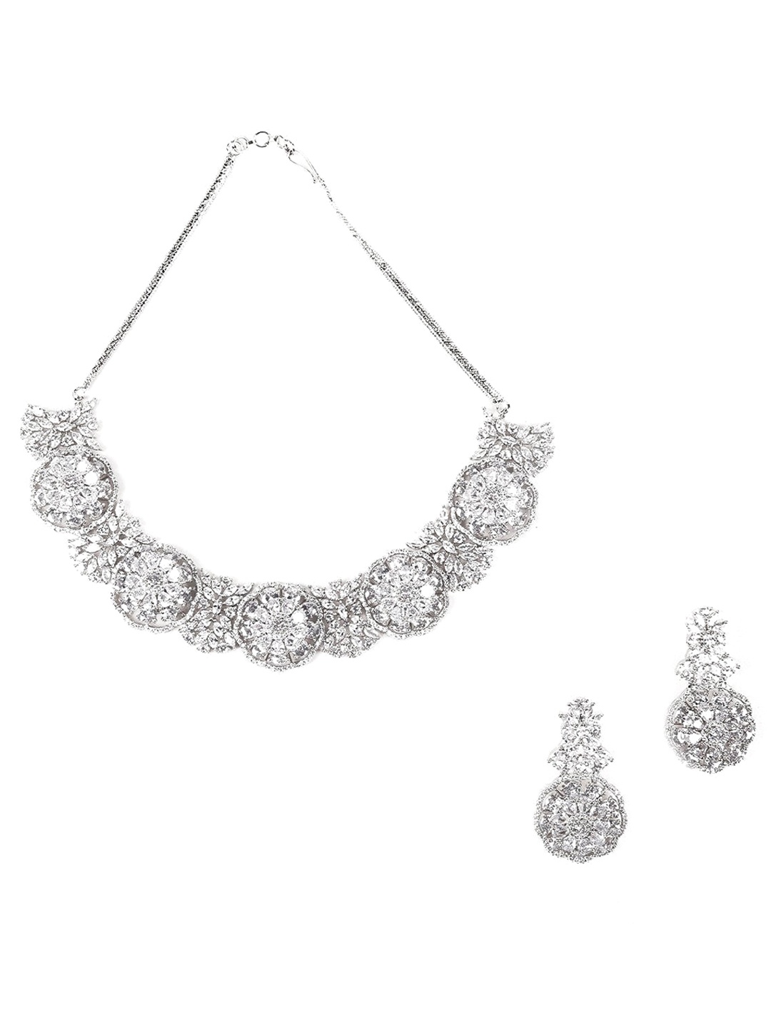 

ODETTE Silver-Toned Stone-Studded Jewellery Set