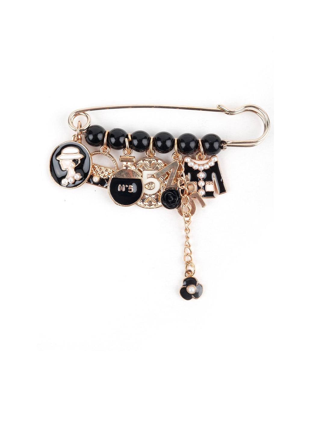 

ODETTE Women Black & Gold-Toned Charm Brooch