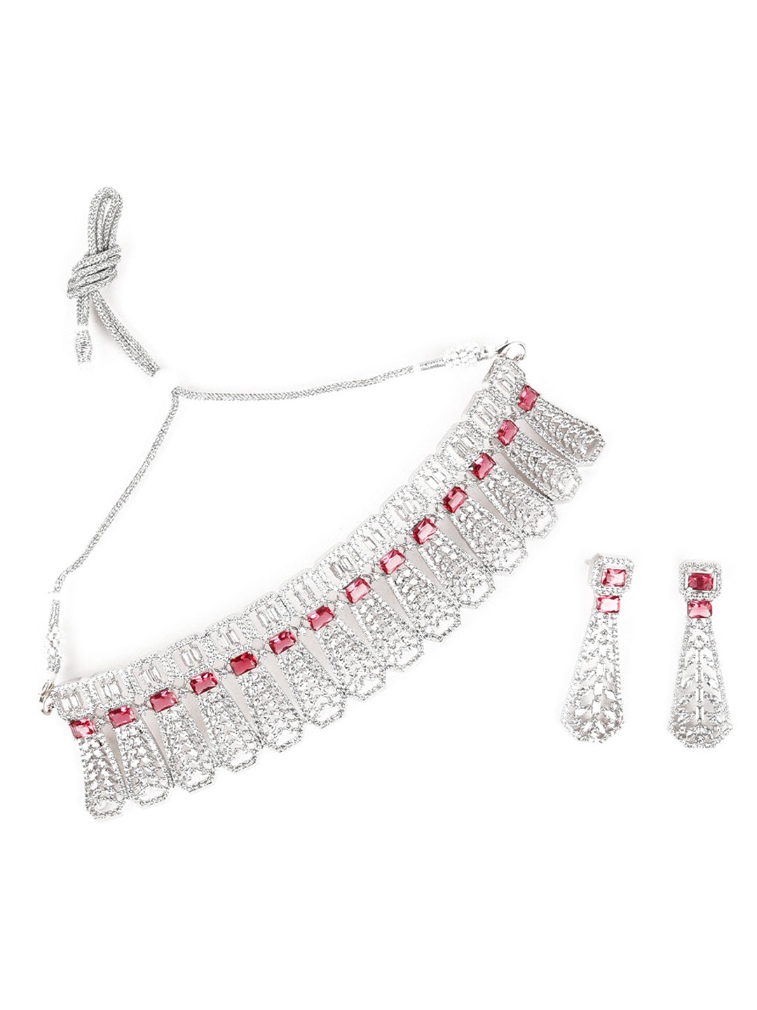 

ODETTE Red & White Stones-Studded Jewellery Set