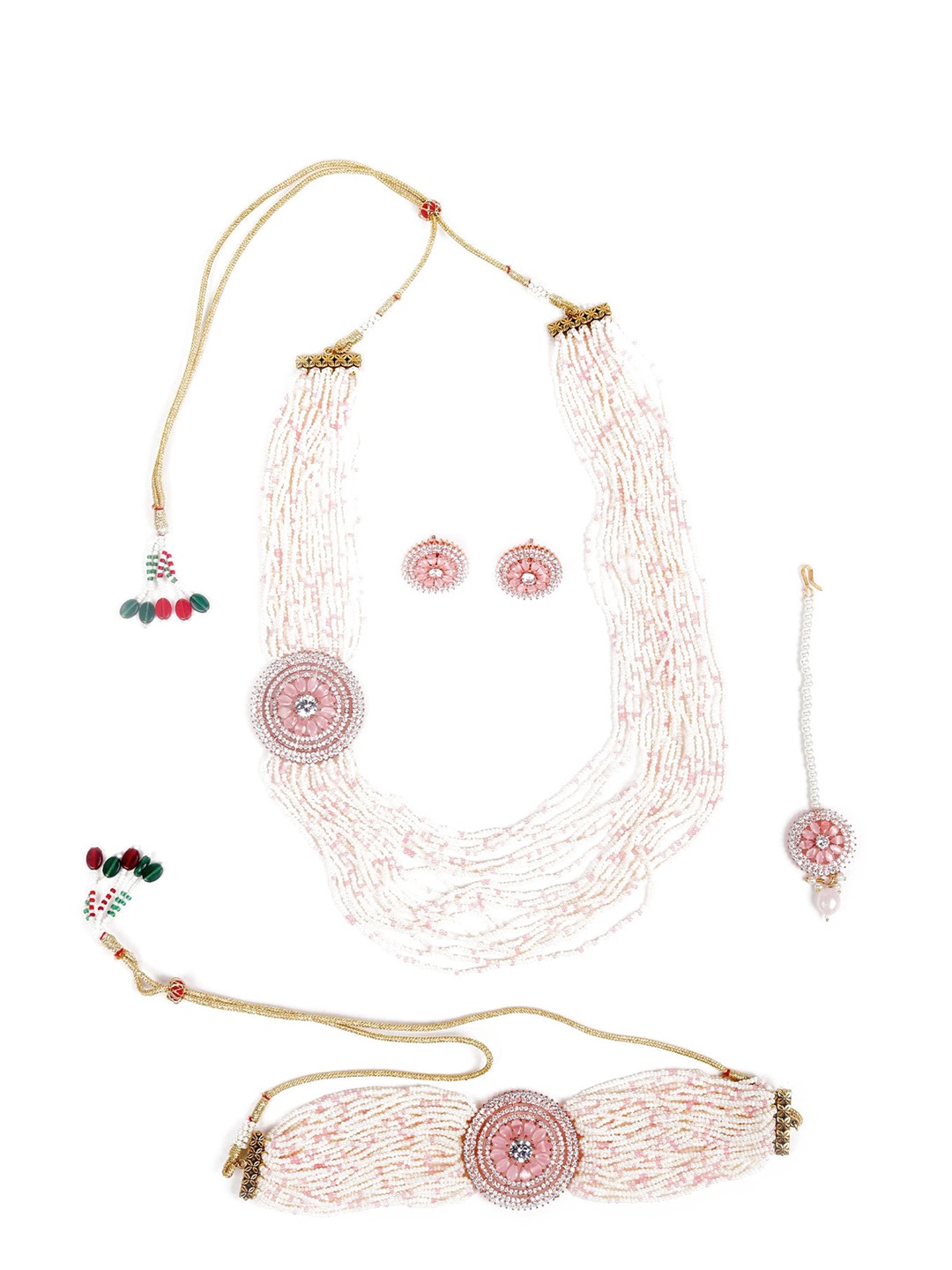 

ODETTE Women Gold-Toned & Pink Studded Jewellery Set