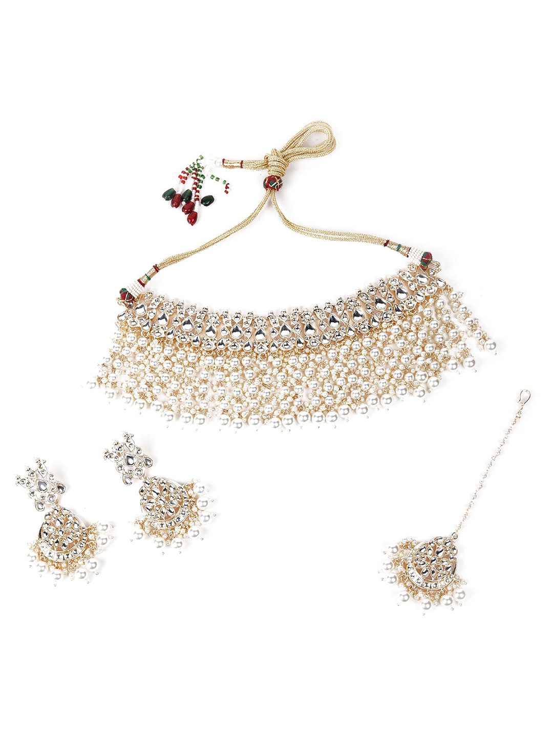 

ODETTE Gold-Toned White Crystal-Studded & Pearl Beaded Jewellery Set
