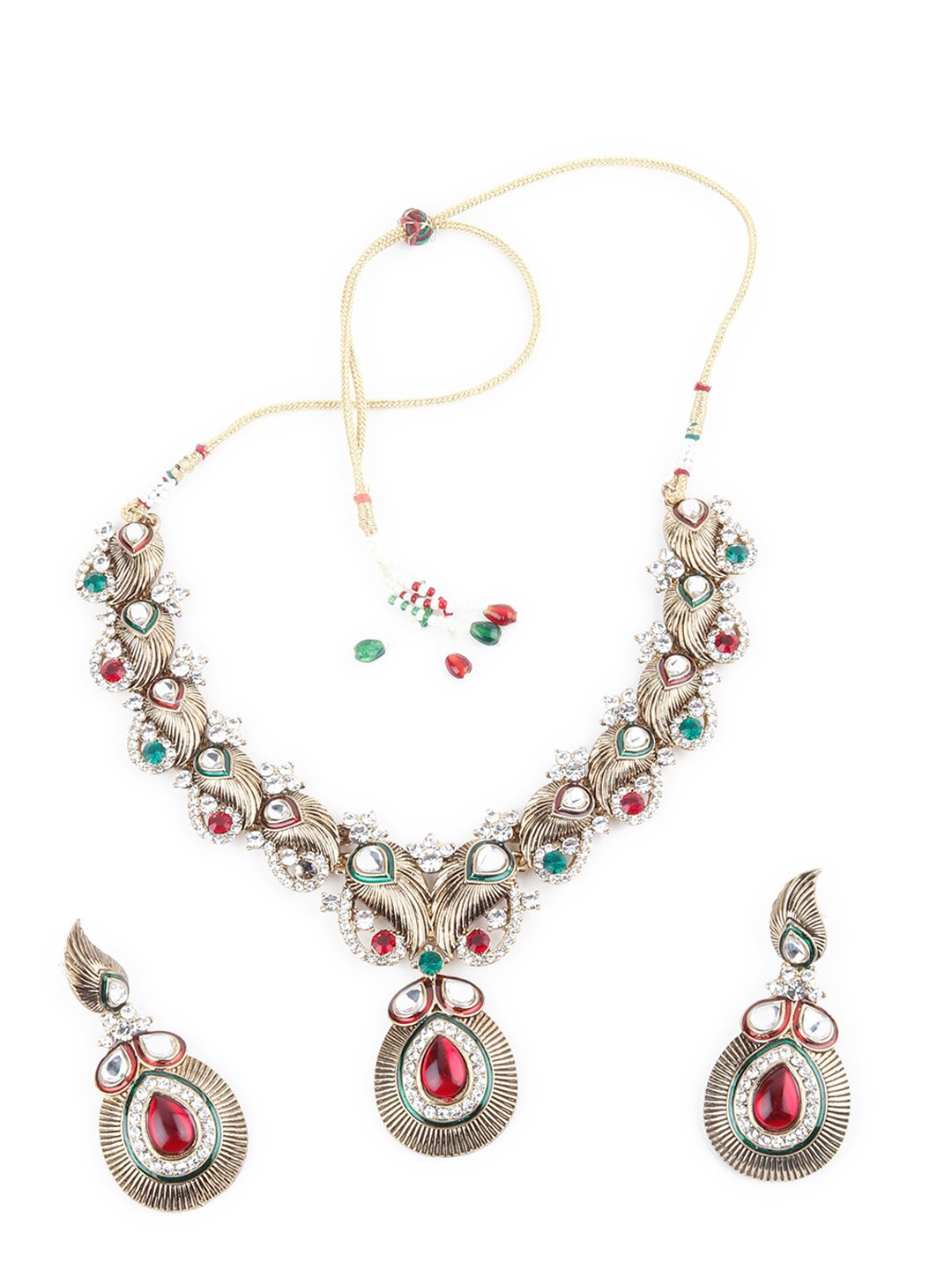 

ODETTE Gold-Plated & Red Crystal-Studded Jewellery Set