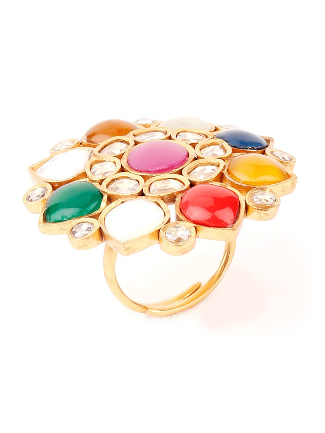 

ODETTE Gold-Toned & Multicolored Stone-Studded Finger Ring