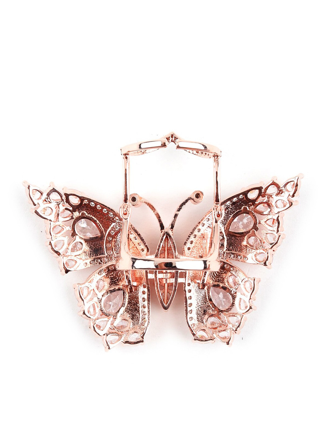 

ODETTE Silver-Toned Rhinestones Studded Butterfly Ring