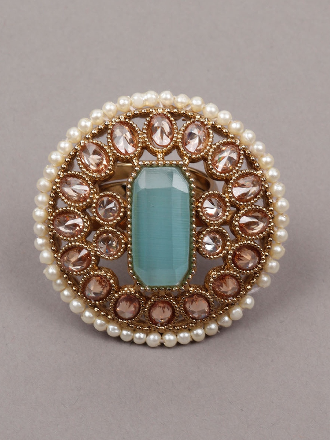 

ODETTE Gold-Toned White & Blue Stone-Studded Finger Ring