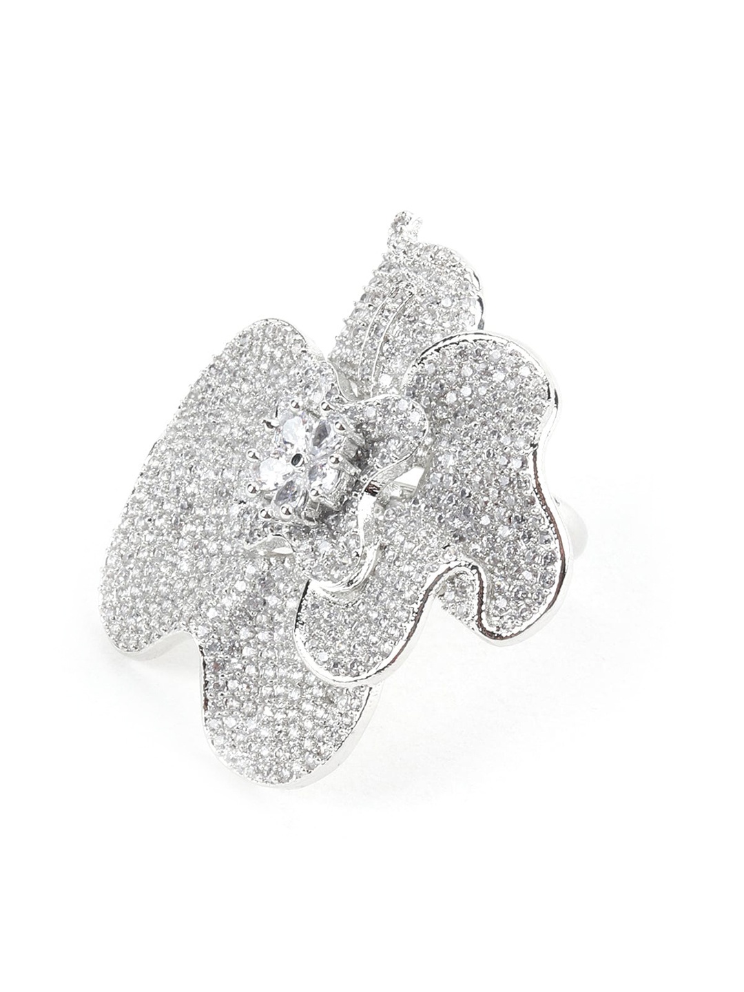 

ODETTE Silver-Toned Stone-Studded Adjustable Finger Ring