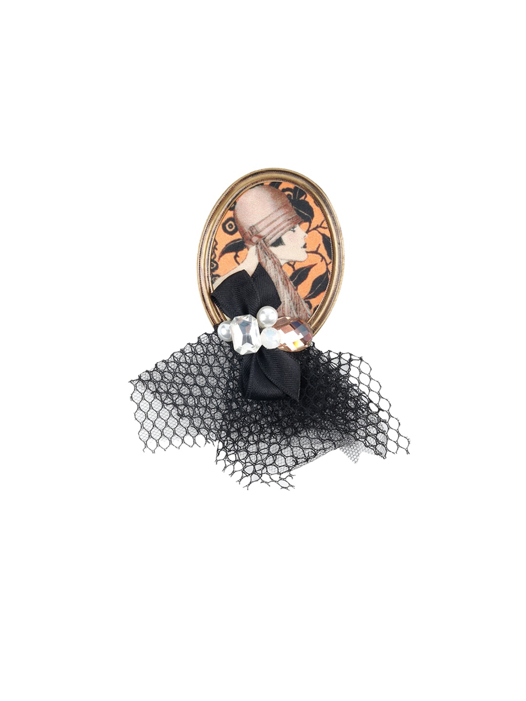 

ODETTE Women Gold-Toned & Black Oval Shaped Brooch
