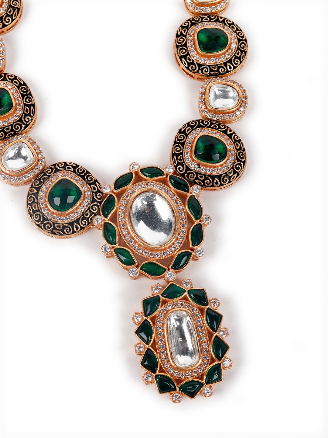 

ODETTE Gold-Toned Green Stone Studded Jewellery Set