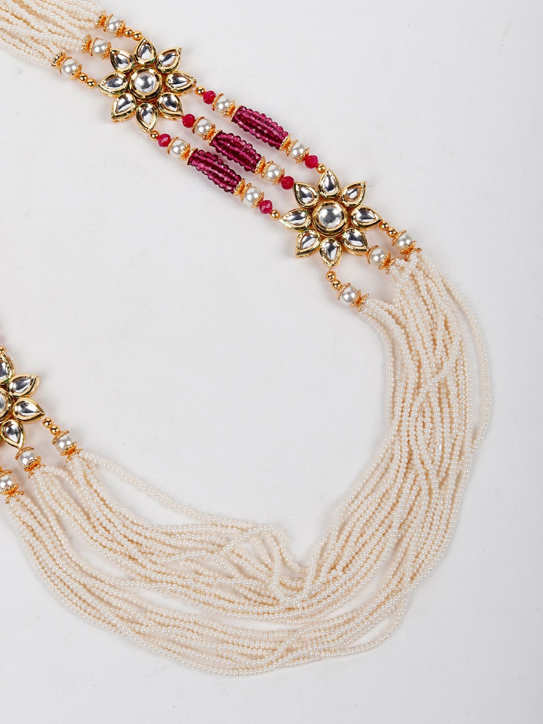 

ODETTE Gold-Toned White & Pink Stone Studded & Pearl Beaded Jewellery Set