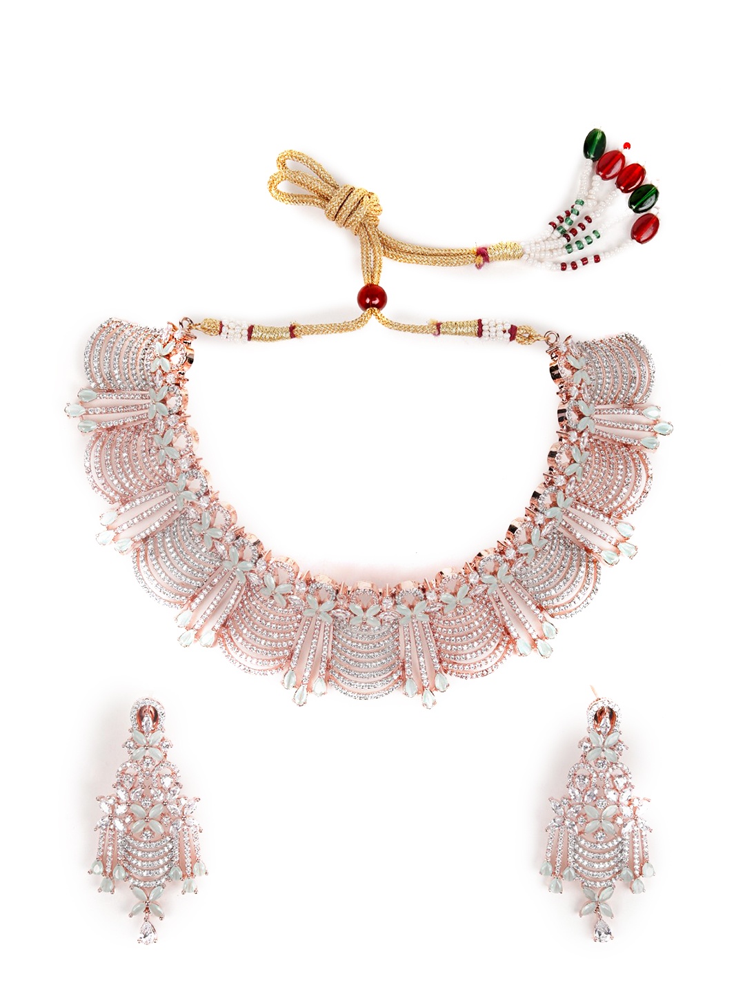 

ODETTE Women Silver Stone-Studded Jewellery Set
