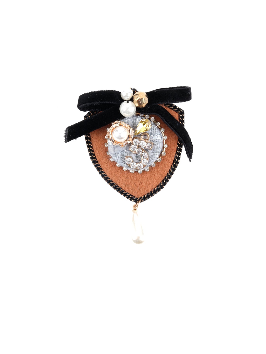 

ODETTE Women White & Brown Embellished Brooch