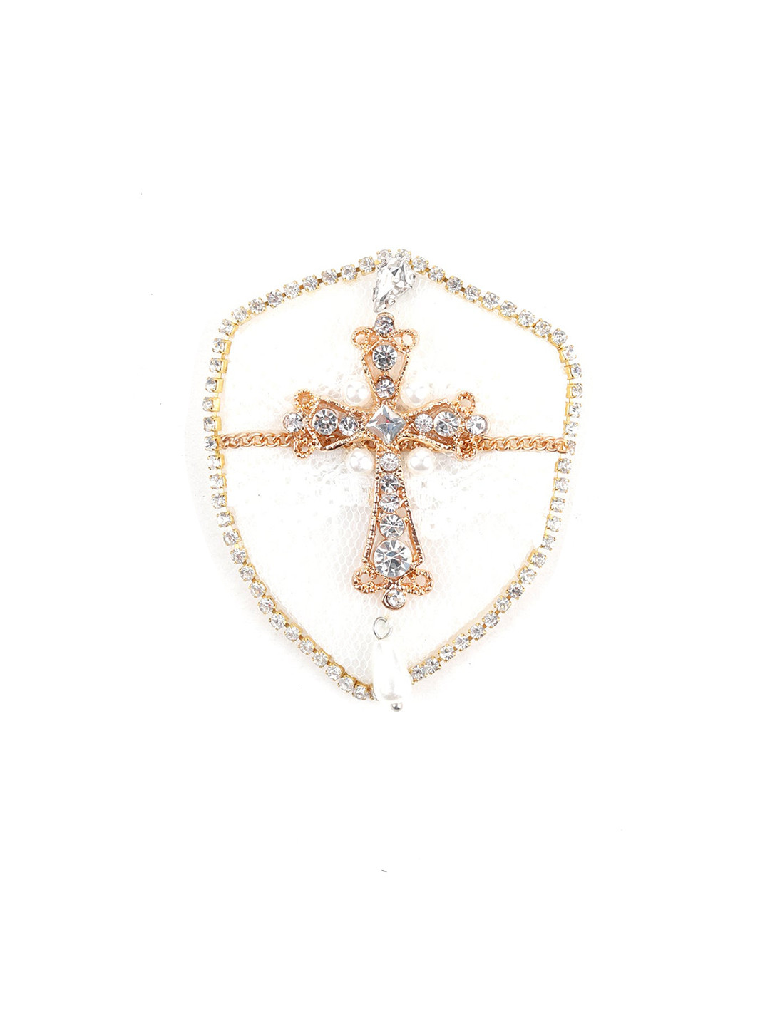 

ODETTE Women White Cross Stone-Studded Statement Brooch