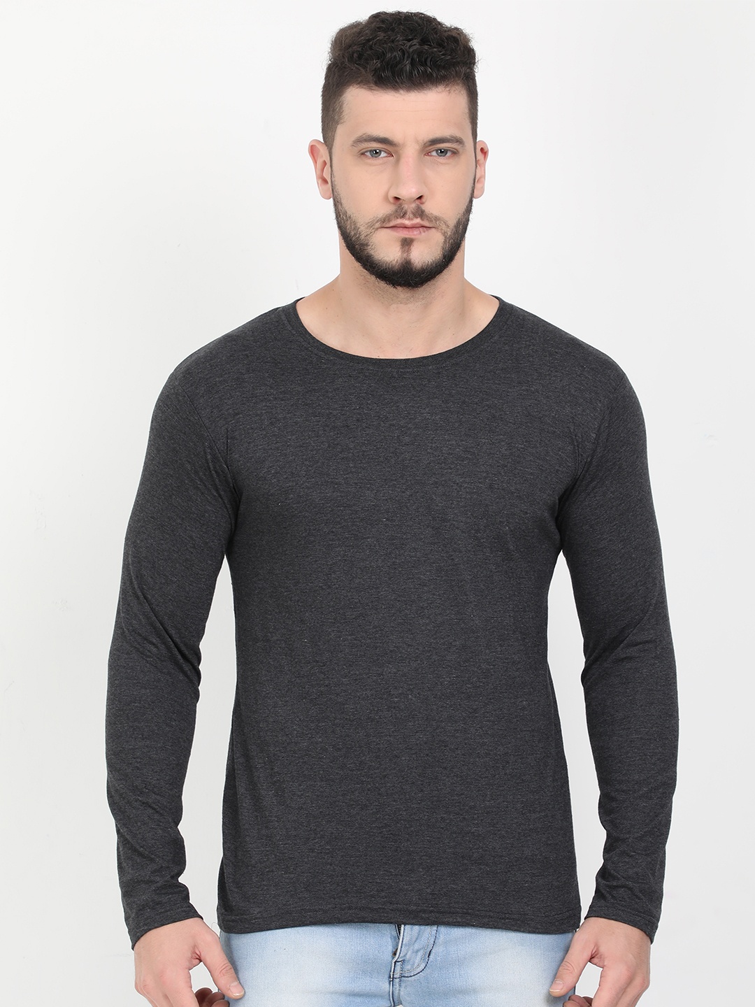 

Fleximaa Men Charcoal Raw Edge T-shirt