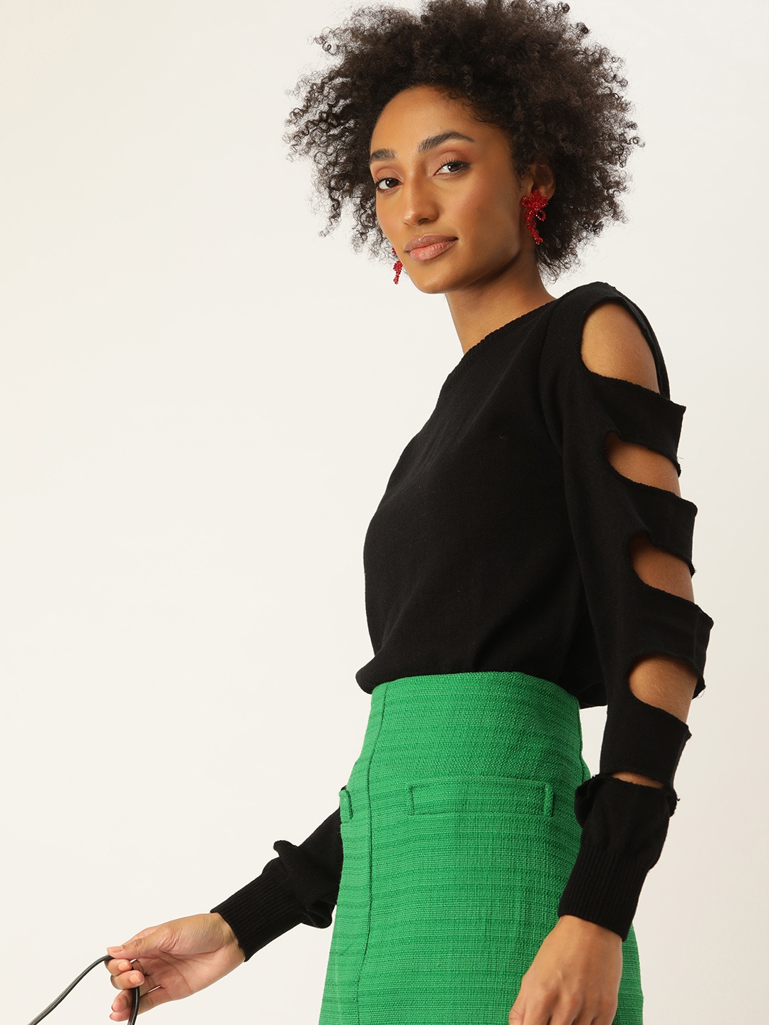 

Kook N Keech Women Black Solid Pullover Sweater Cut-Out Details