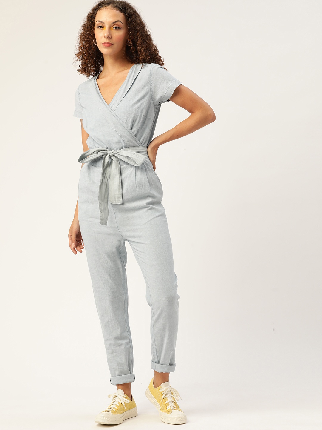 

Kook N Keech Blue Solid Pure Cotton Basic Jumpsuit with Belt