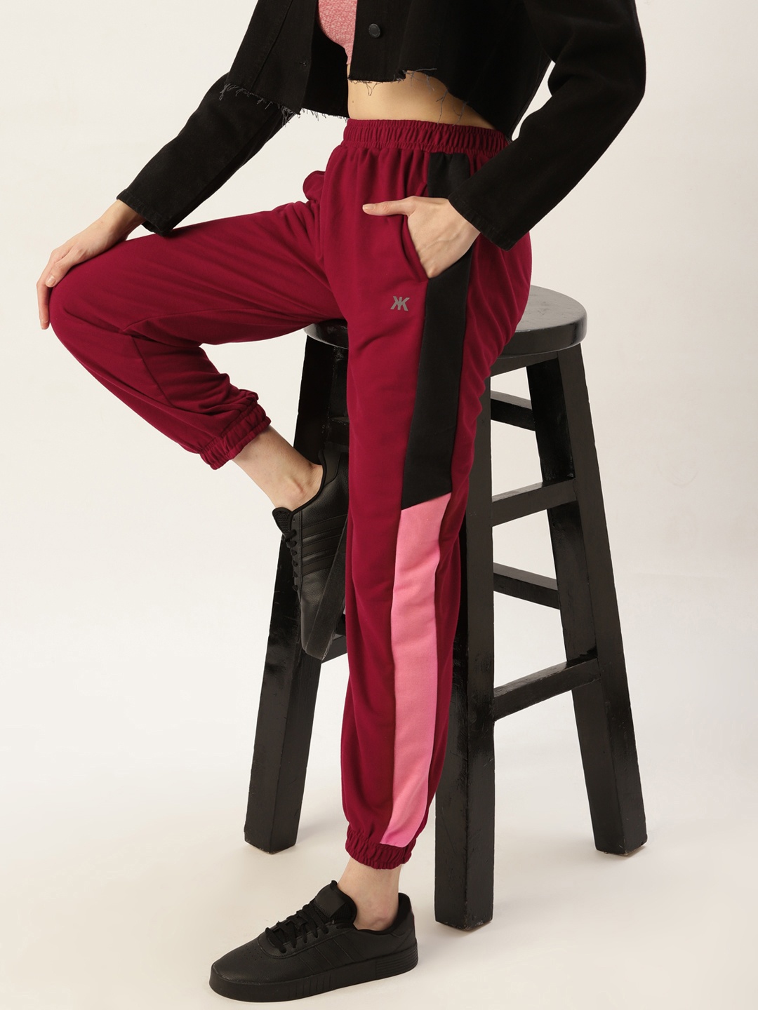 

Kook N Keech Women Maroon Solid Joggers with Side Striped Detail