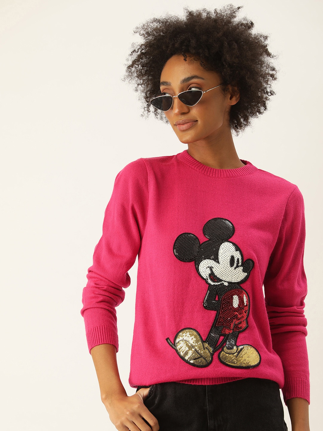 

Kook N Keech Disney Women Pink Mickey Mouse Printed Pullover with Embellished Detail