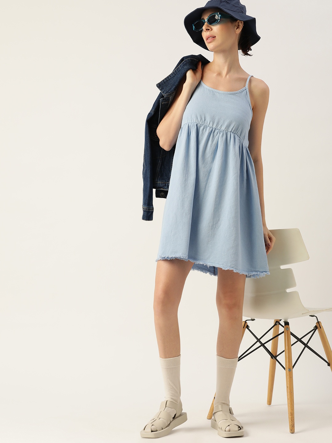 

Kook N Keech Blue Pure Cotton Solid A-Line Dress
