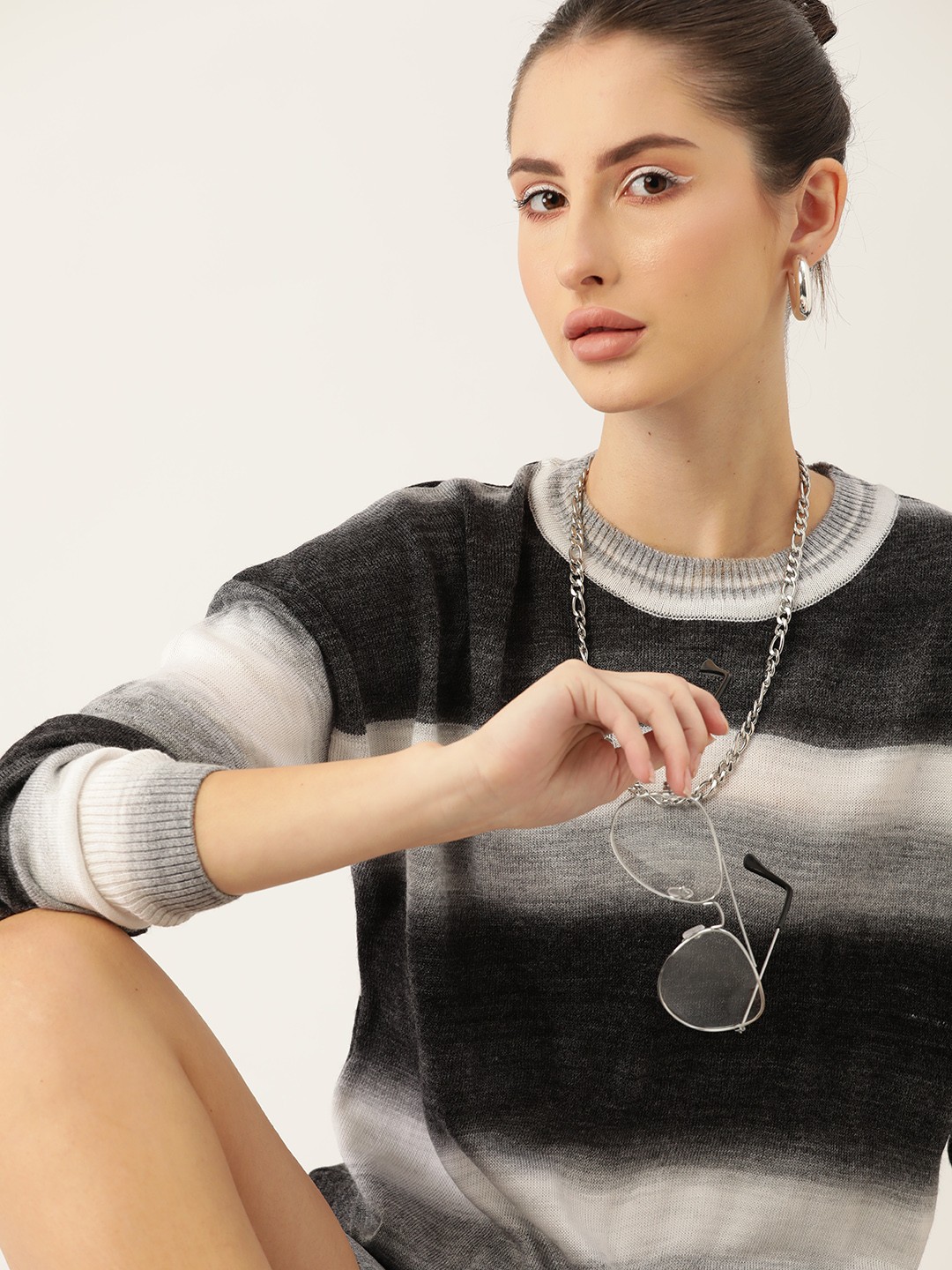 

Kook N Keech Women Black & White Striped Pullover