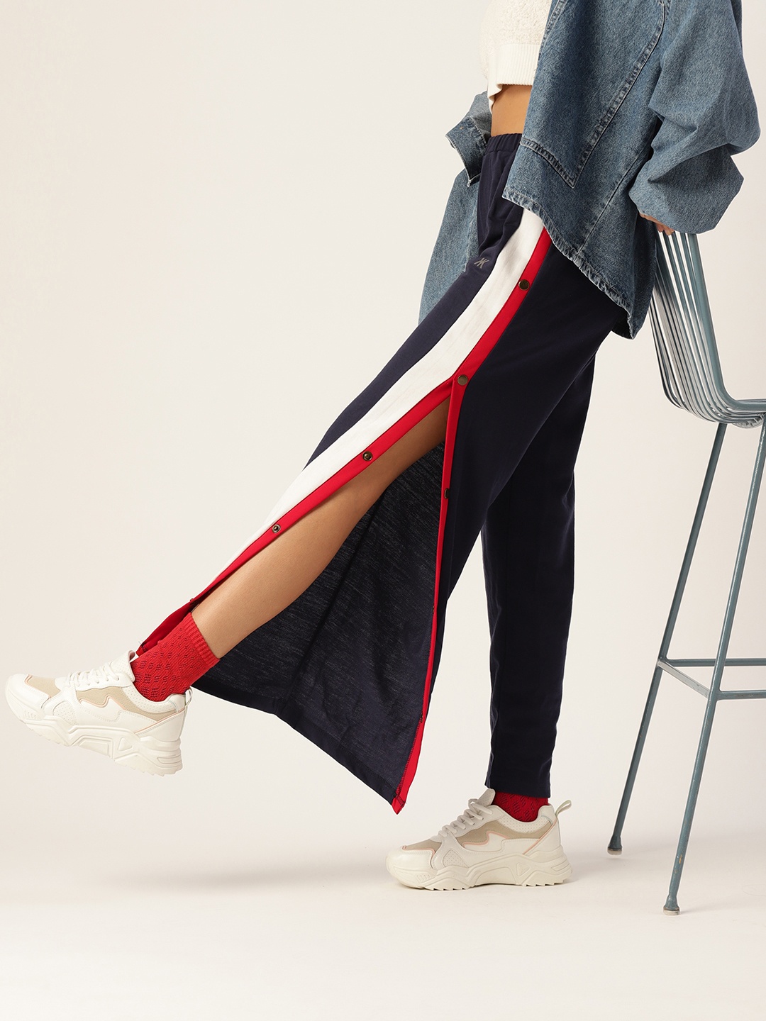 

Kook N Keech Women Navy Blue and White Striped Track Pants