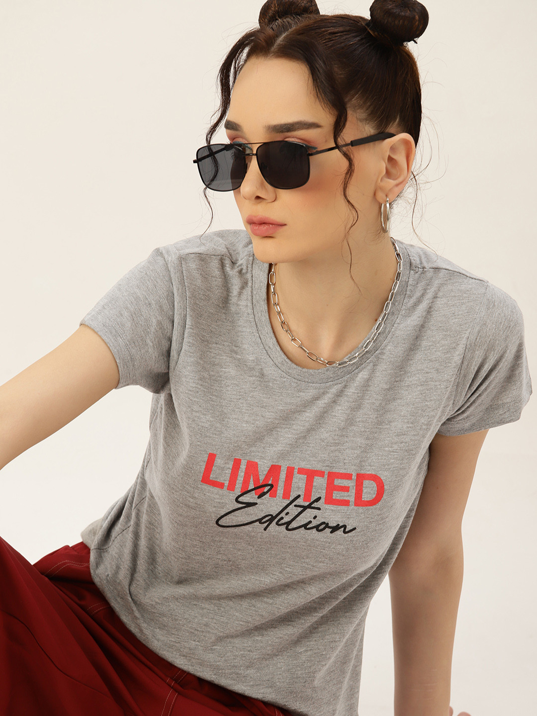 

Kook N Keech Women Grey Melange Typography Printed T-shirt