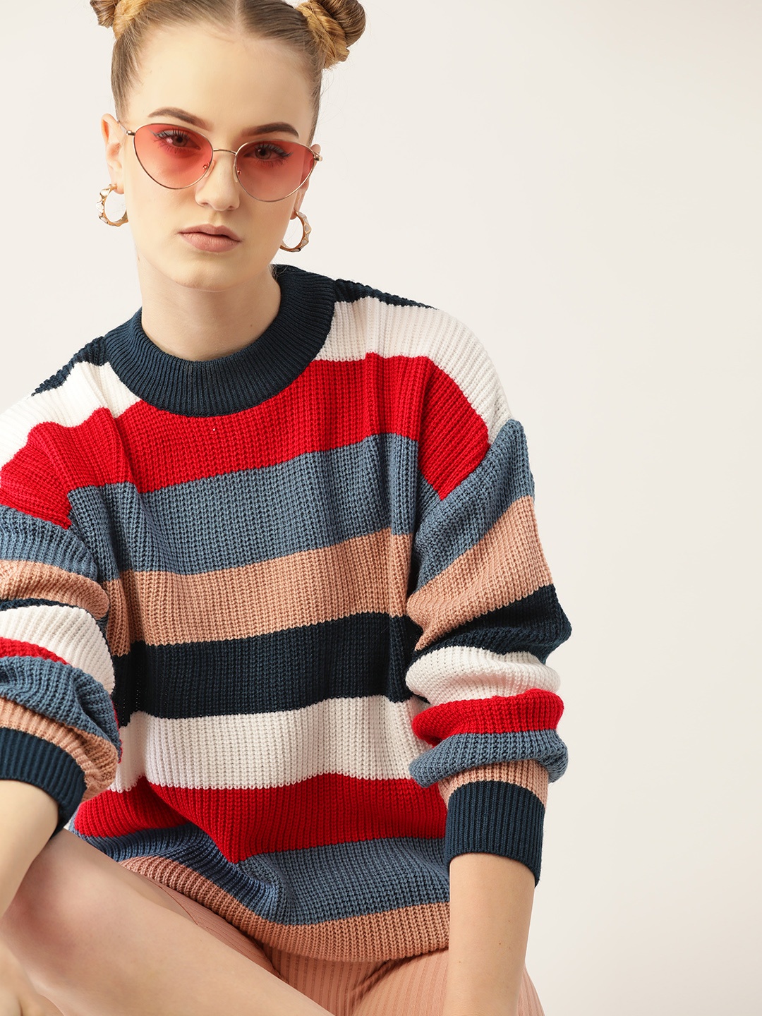 

Kook N Keech Women Navy Blue & Red Striped Pullover
