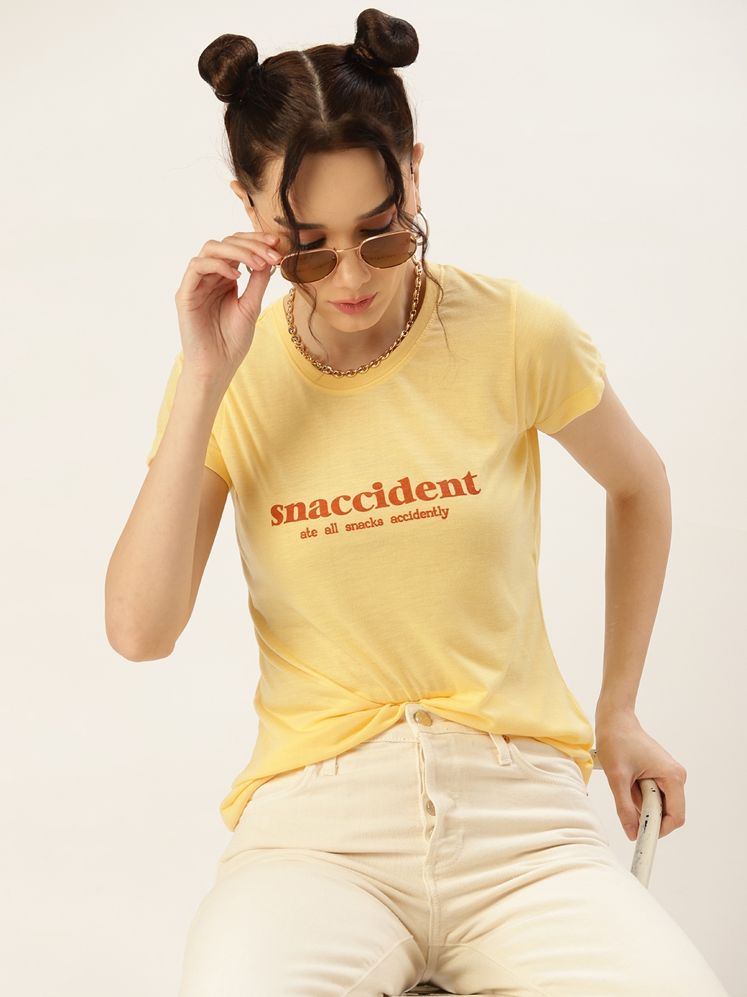 

Kook N Keech Women Yellow Typography Printed T-shirt