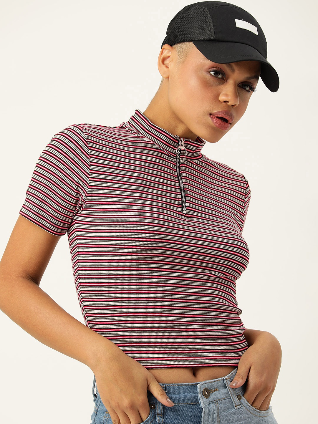 

Kook N Keech Ribbed Striped Crop Top, Red