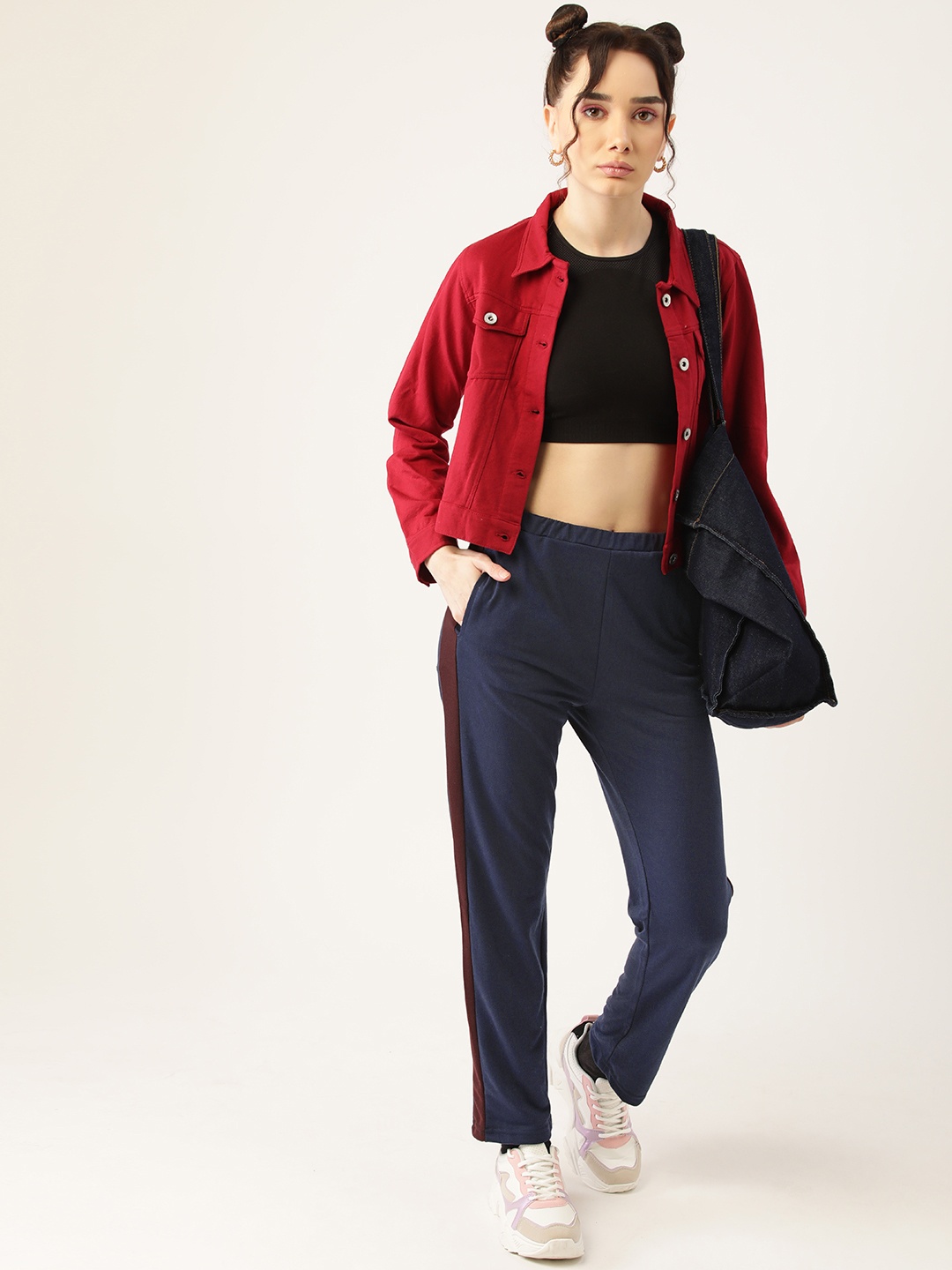 

Kook N Keech Women Navy Blue Solid Side Striped Detail Track Pants