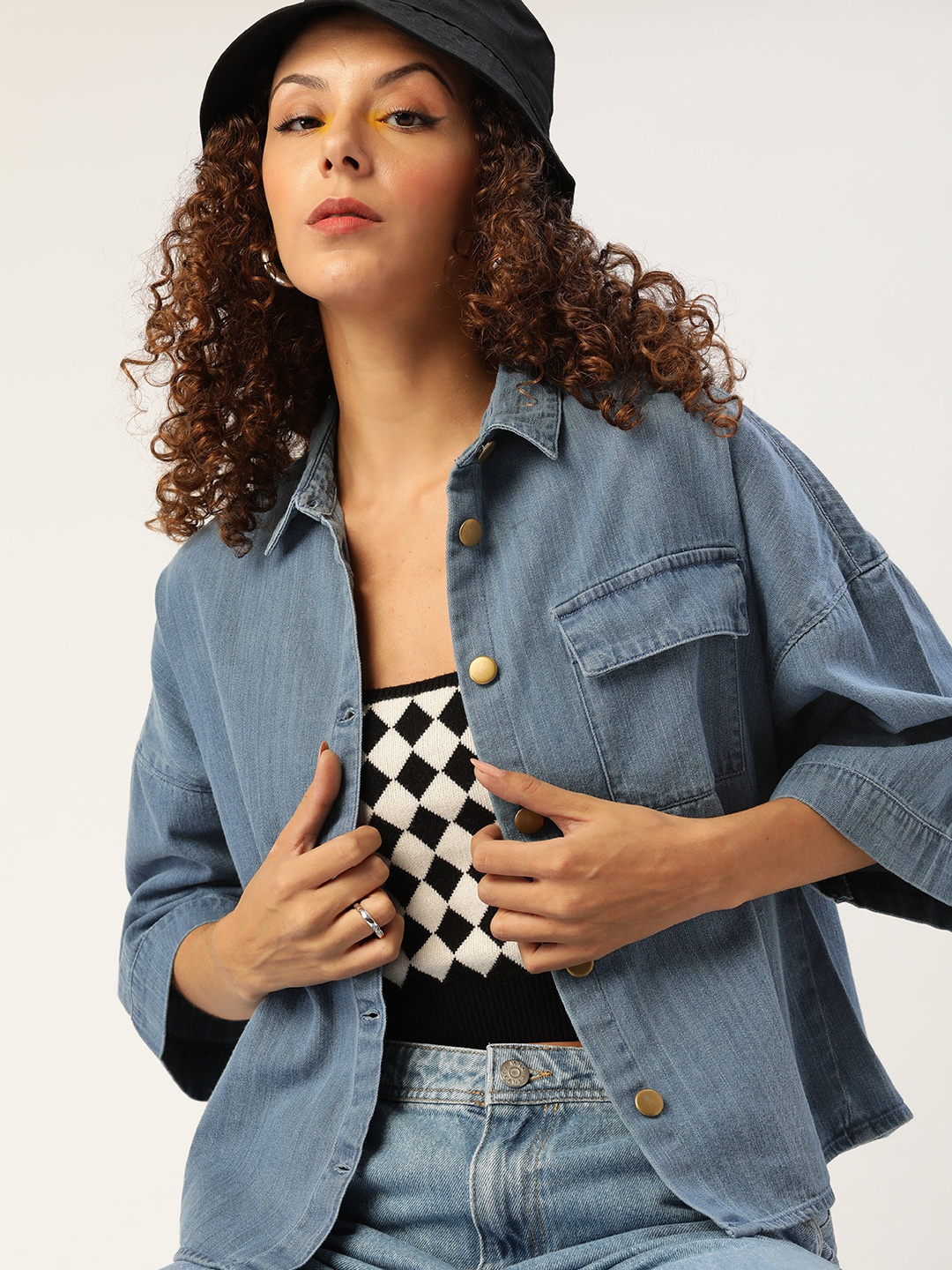 

Kook N Keech Women Blue Pure Cotton Casual Shacket