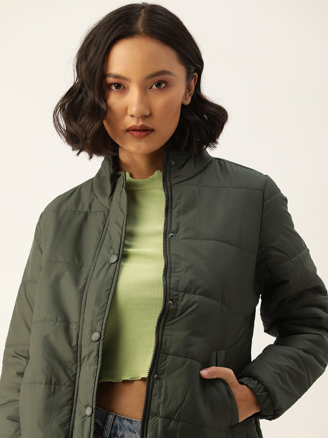 

Kook N Keech Women Olive Green Padded Jacket