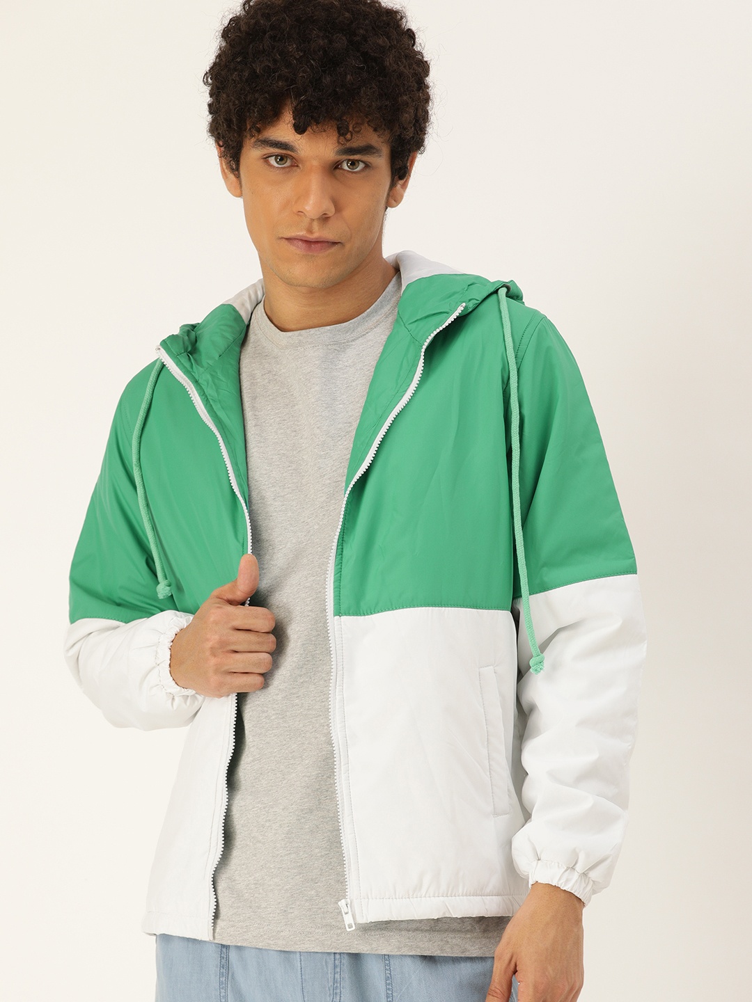 

Kook N Keech Men Green & White Colourblocked Sporty Jacket